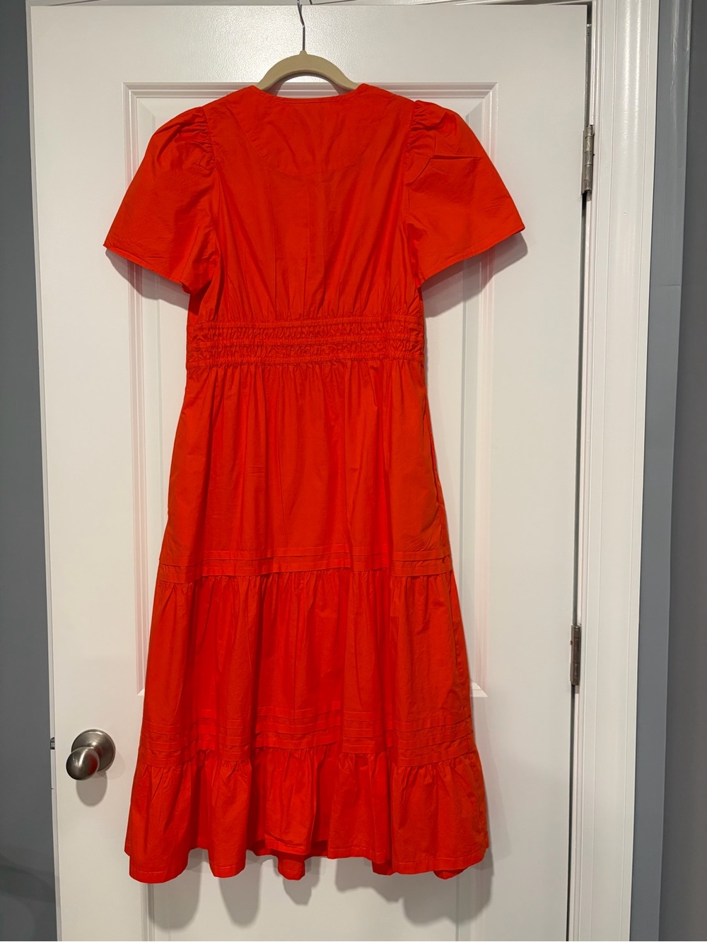 Quince Orange Tiered Midi Dress with Puff Sleeves - Picture 2 of 3